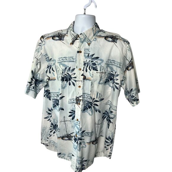 Roundtree & Yorke Short Sleeve Tropical‎ Hawaii Boat Button Down Shirt L - Picture 1 of 4